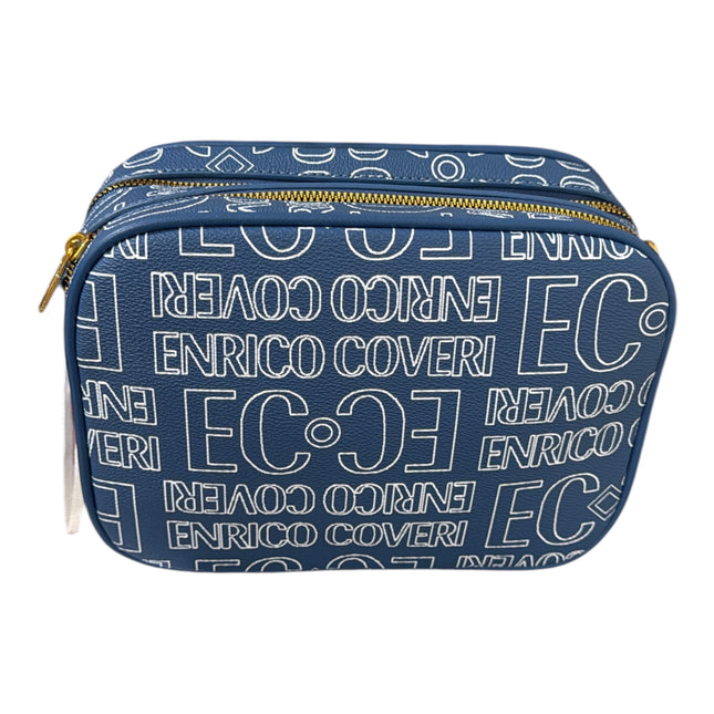 Borsa Tracolla Donna Enrico Coveri Blu – Logo All Over, Zip Dorata, Modello Casual Chic