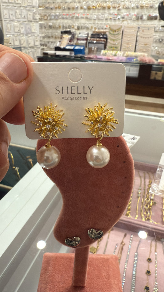 Orecchini donna perla oro strass eleganti Shelly bijoux fiore cerimonia