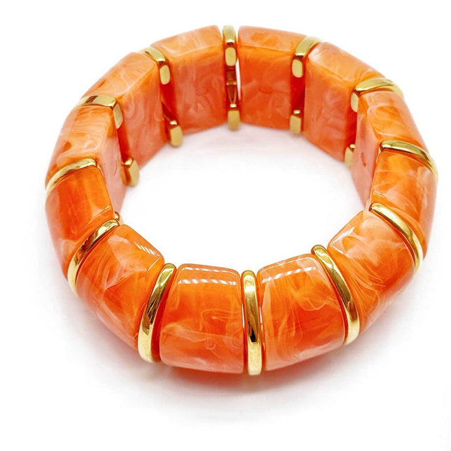 Bracciale Donna Resina Madreperla Elastico Inserti Dorati 9 Colori