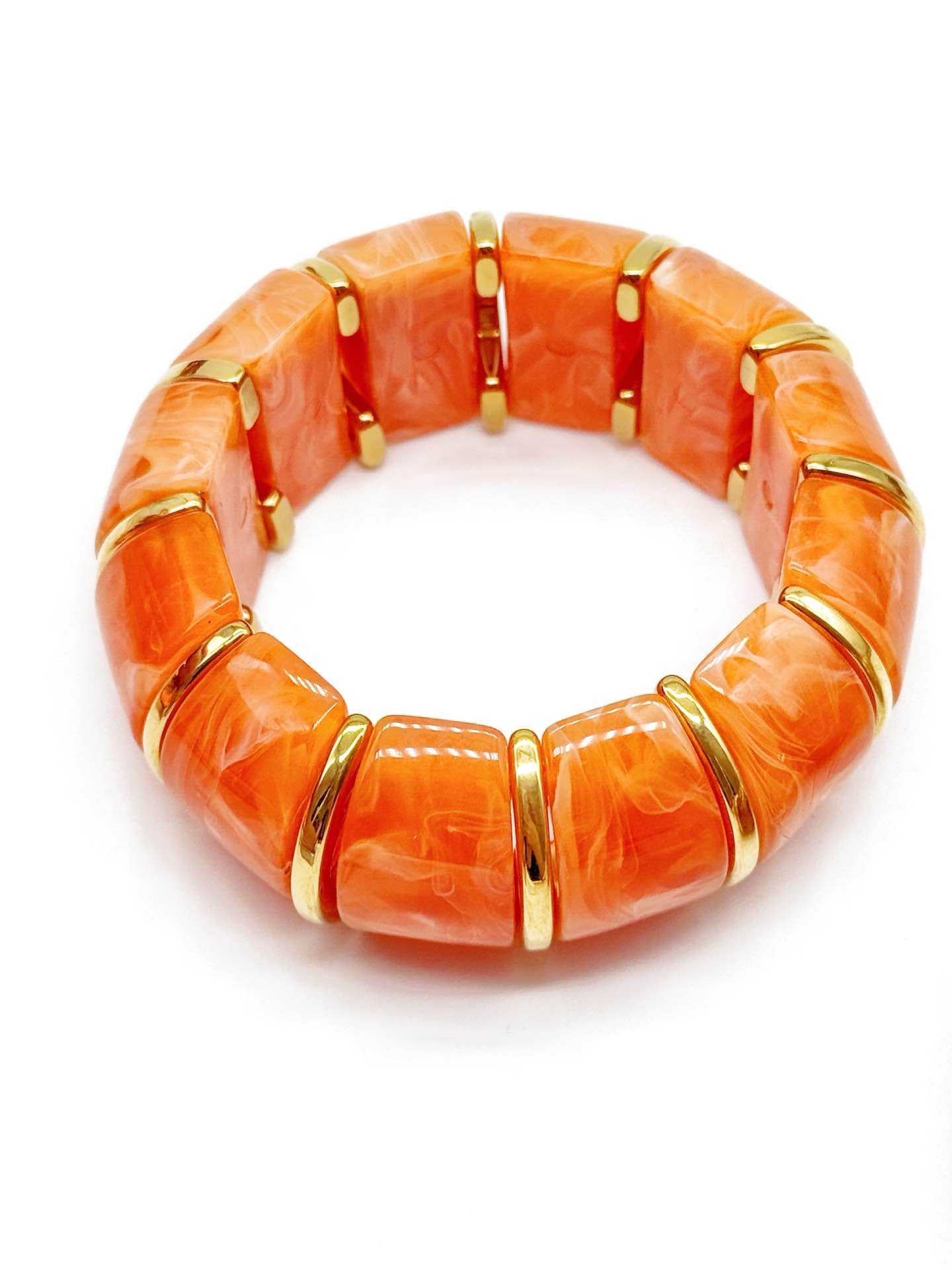 Bracciale Donna Elastico in Resina Effetto Madreperla con Inserti Dorati – 9 Colori