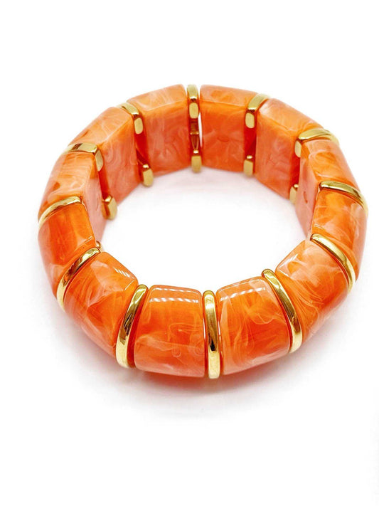 Bracciale Donna Elastico in Resina Effetto Madreperla con Inserti Dorati – 9 Colori