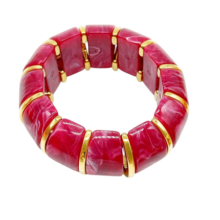 Bracciale Donna Shelly Resina Madreperla Elastico Inserti Dorati 9 Colori