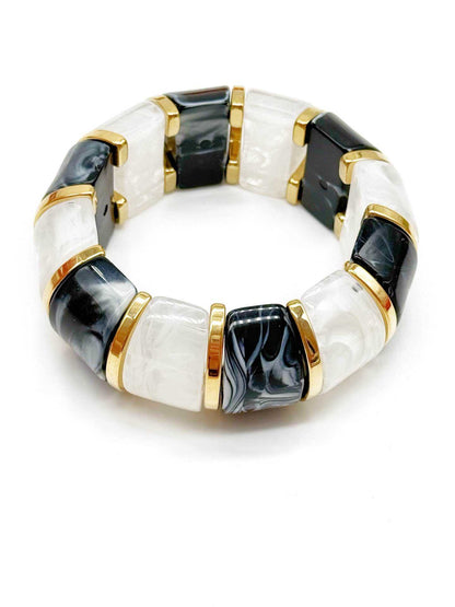 Bracciale Donna Elastico in Resina Effetto Madreperla con Inserti Dorati – 9 Colori