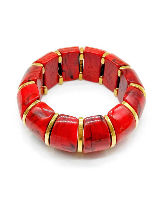 Bracciale Donna Elastico in Resina Effetto Madreperla con Inserti Dorati – 9 Colori