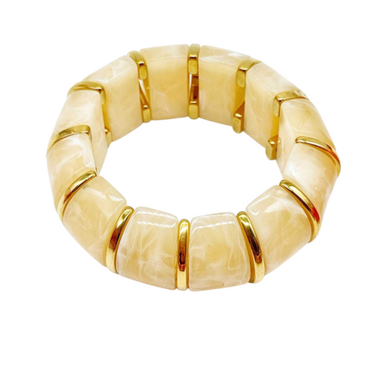 Bracciale Donna Shelly Resina Madreperla Elastico Inserti Dorati 9 Colori