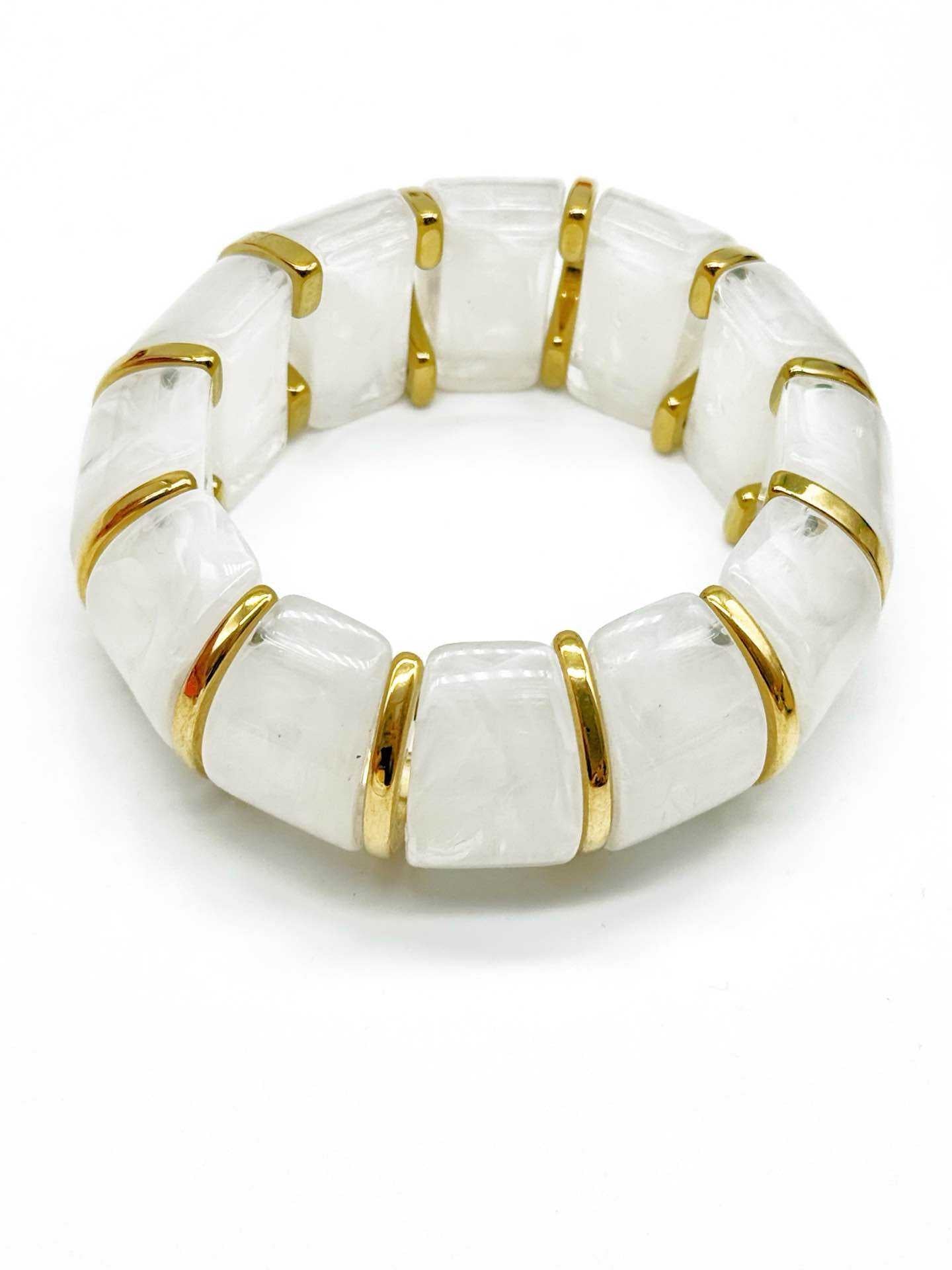 Bracciale Donna Elastico in Resina Effetto Madreperla con Inserti Dorati – 9 Colori