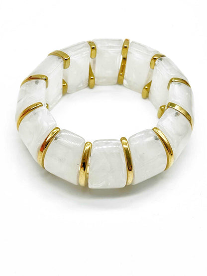 Bracciale Donna Elastico in Resina Effetto Madreperla con Inserti Dorati – 9 Colori