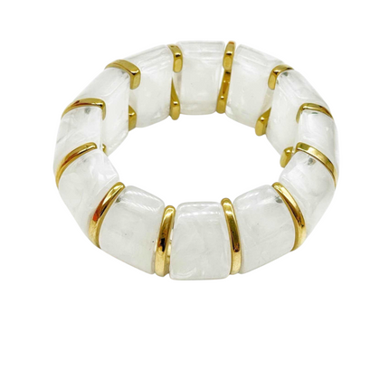 Bracciale Donna Shelly Resina Madreperla Elastico Inserti Dorati 9 Colori