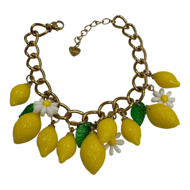 Bracciale Limoni e Margherite Charms Estivi Acciaio Dorato - Stile Italiano Solare