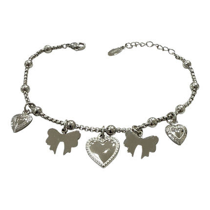 Bracciale Donna Acciaio con Charms Cuori e Fiocchi