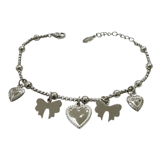 Bracciale Donna in Acciaio con Charms Cuori e Fiocchi – Elegante e Anallergico
