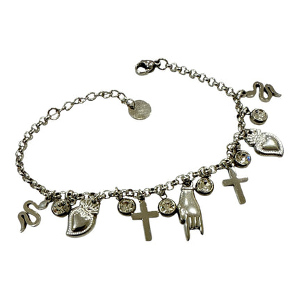 Bracciale Donna in Acciaio con Simboli Mistici – Croci, Cuori Sacri, Mano Rock e Serpente