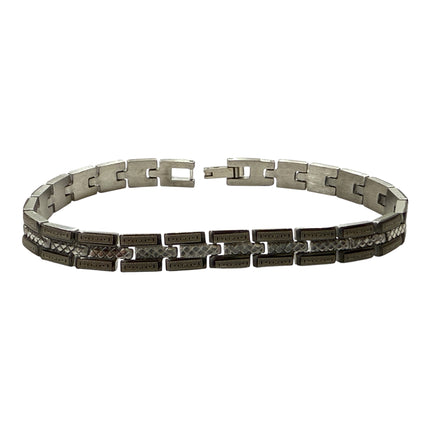 Bracciale uomo acciaio satinato – Maglia rettangolare con dettagli incisi – Stile industrial