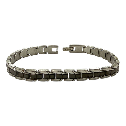 Bracciale uomo acciaio satinato – Maglia a spina di pesce – Look moderno e dinamico
