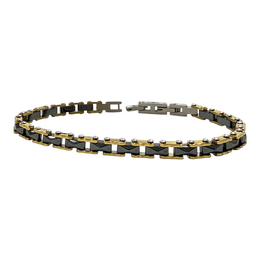 Bracciale uomo acciaio nero e dorato – Stile biker – Maglia a catena