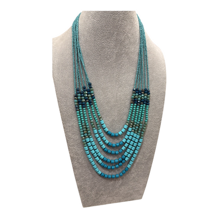 Collana Donna Shelly Multigiro Perline Colorate Boho Chic Marrone Turchese