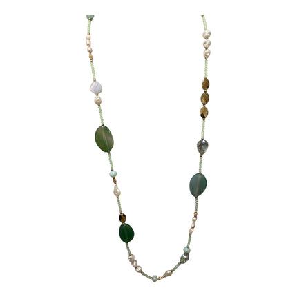 Collana lunga multicolore con perle e pietre dure per donna