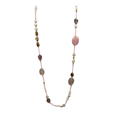 Collana lunga multicolore con perle e pietre dure per donna