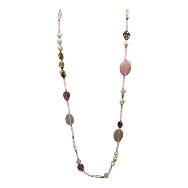 Collana lunga multicolore con perle e pietre dure per donna
