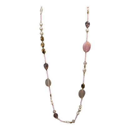 Collana lunga multicolor con perle e pietre dure per donna