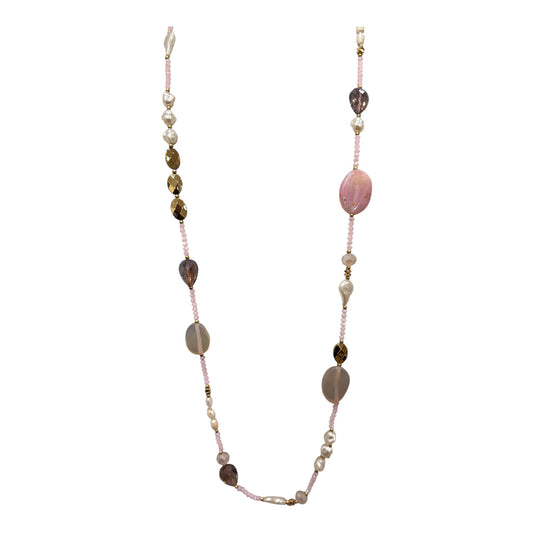 Collana lunga multicolor con perle e pietre dure per donna