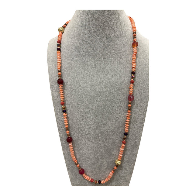 Collana Lunga Etnica con Perline Colorate Dettagli Dorati Stile Boho Donna Shelly