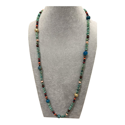 Collana Lunga Etnica con Perline Colorate Dettagli Dorati Stile Boho Donna Shelly