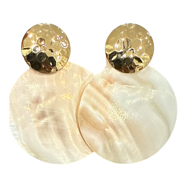 Orecchini Donna Shelly Tondi Madreperla Oro Martellato Anallergici 4cm