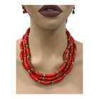 Collana Donna Shelly Perline Colorate Multifilo Etnica Boho Rosso Marrone Bianco
