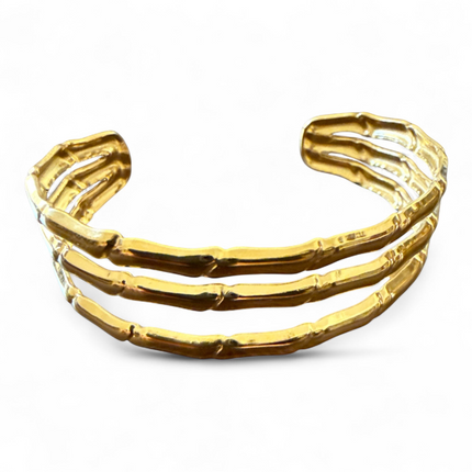 Bracciale Donna Shelly Rigido Aperto Acciaio Inox Dorato Effetto Bamboo