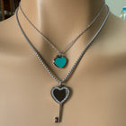 Collana Doppia con Ciondoli Cuore e Chiave in Argento e Turchese