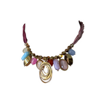 Collana Donna Shelly Acciaio Inox Tessuto Pietre Multicolore Ciondolo Dorato