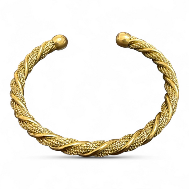 Bracciale Rigido in Acciaio Dorato Intrecciato – Design Classico e Raffinato