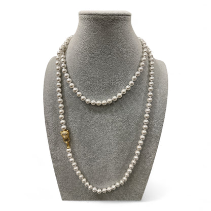 Collana Lunga Donna con Perle e Chiusura Pantera Colore Oro con Zirconi