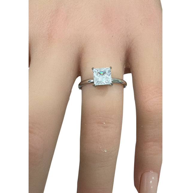Anello Donna Solitario Regolabile Cristallo Quadrato Acciaio Oro
