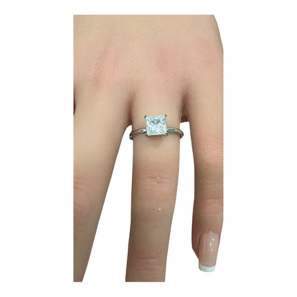 Anello Donna Solitario Regolabile Cristallo Quadrato Acciaio Oro