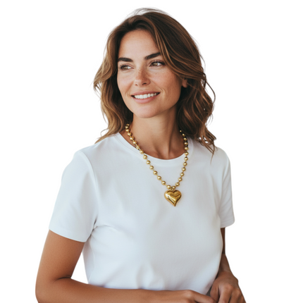 Collana Donna Shelly Acciaio Maxi Cuore Lucido Anallergica Silver Gold