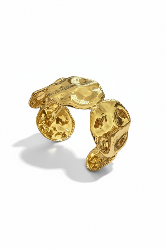 Bracciale Donna Cuff Acciaio Colore Oro Effetto Martellato Regolabile