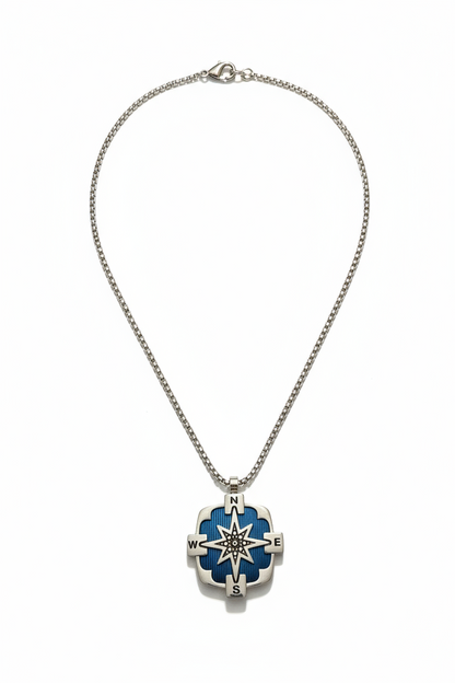 Collana Uomo Acciaio Bussola Rosa dei Venti Blu Bracciale Nautico Stile Moderno