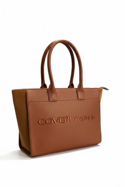 Nuova Coveri World Borsa Donna Ecopelle Marrone Elegante Classica Capiente Moda
