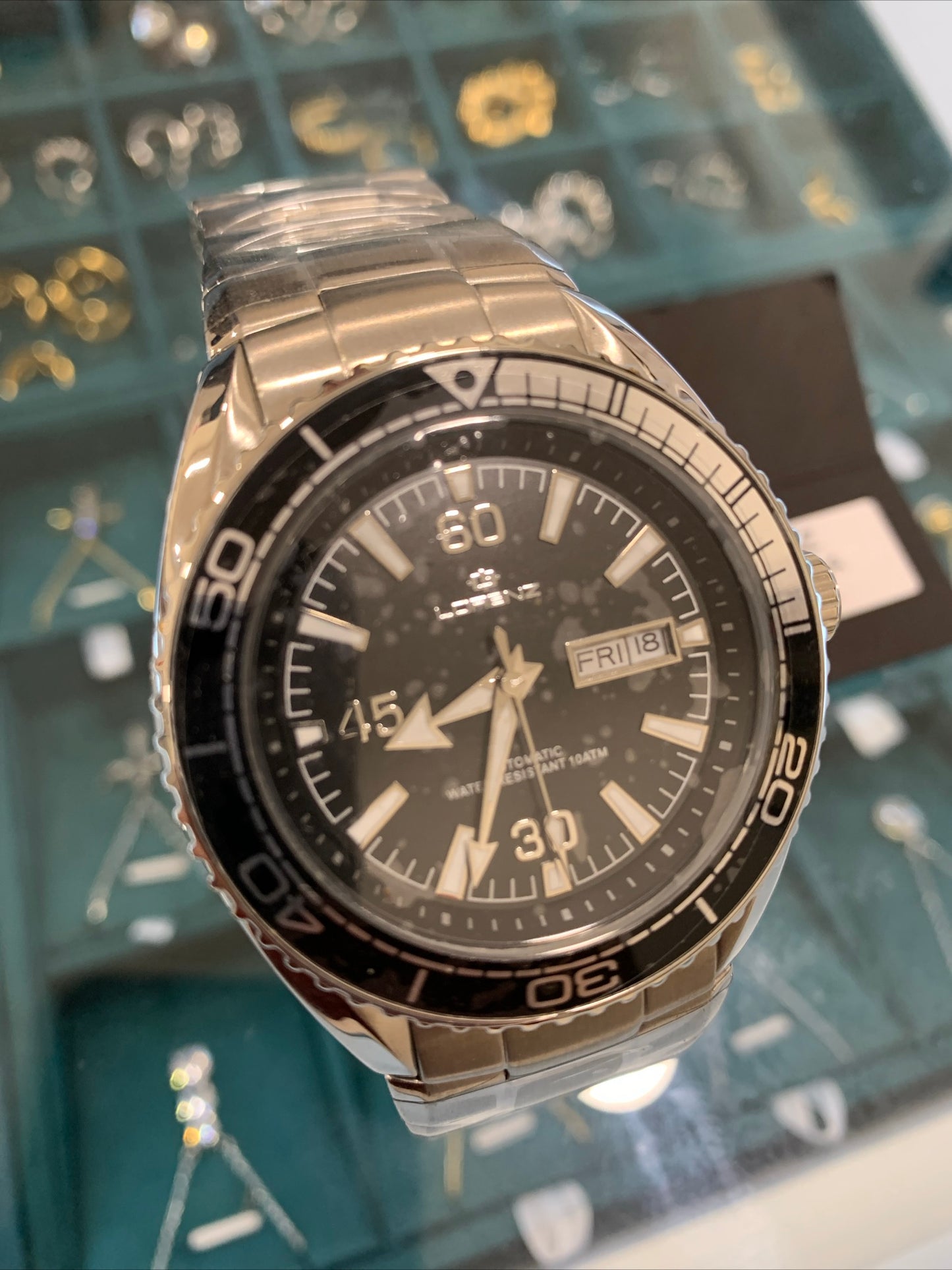 Orologio Automatico Uomo LORENZ 10100AA Bracciale Acciaio Nero Sub 100mt