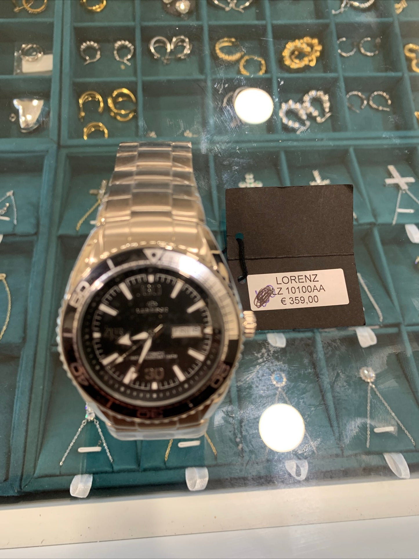 Orologio Automatico Uomo LORENZ 10100AA Bracciale Acciaio Nero Sub 100mt