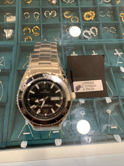 Orologio Automatico Uomo LORENZ 10100AA Bracciale Acciaio Nero Sub 100mt