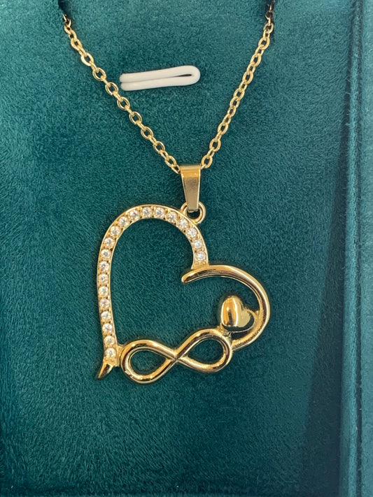 Girocollo per donna in acciaio steel dorato ciondolo cuore con cristalli
