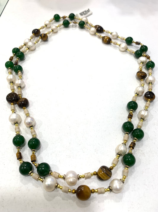 Collana lunga per donna con perle barocche coltivate e pietre naturali coll. Vanity