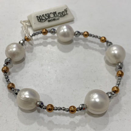 PassionEdele bracciale per donna elastico con perle coltivate ed ematite naturale
