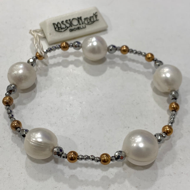 PassionEdele bracciale per donna elastico con perle coltivate ed ematite naturale