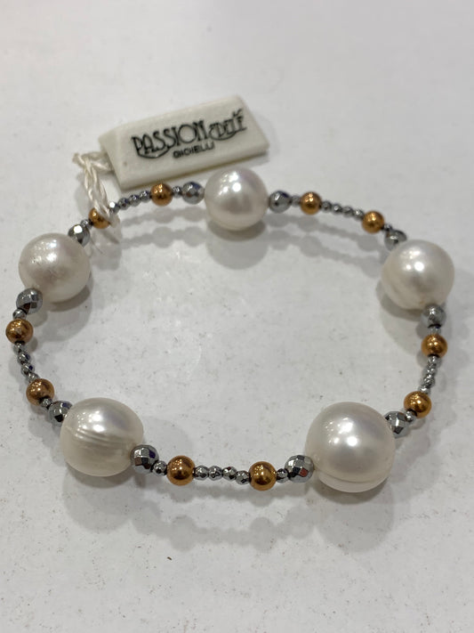 PassionEdele bracciale per donna elastico con perle coltivate ed ematite naturale