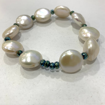 Bracciale Donna Passionedele Perle Barocche Coltivate Elastico Verde