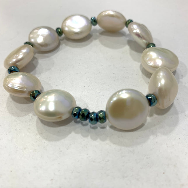 Bracciale Donna Passionedele Perle Barocche Coltivate Elastico Verde